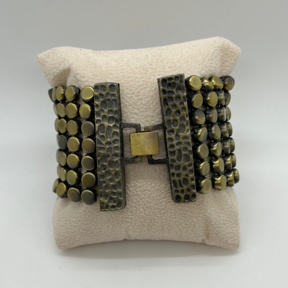 Vintage Brass Mesh Bracelet Art Deco Wide Statement Cuff Hammered Clasp 6.5" - Picture 13 of 14